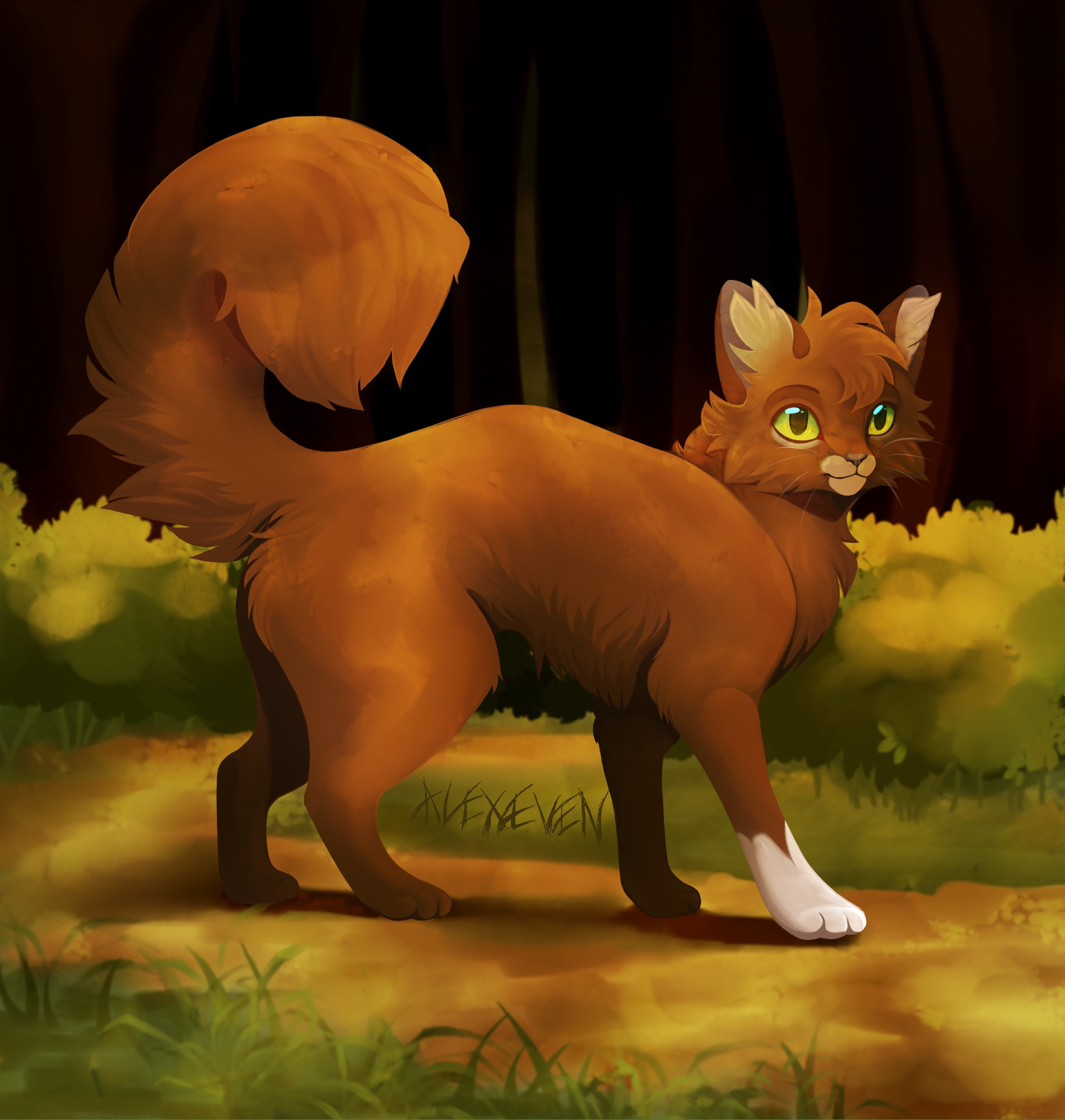 A digital painting of the character Squirrelflight/Squirrelstar from the Warrior Cats book series