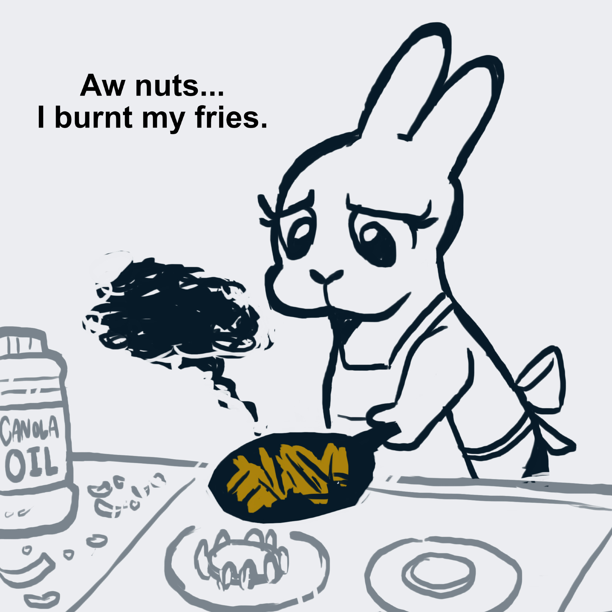 Bunny has burnt their fries.