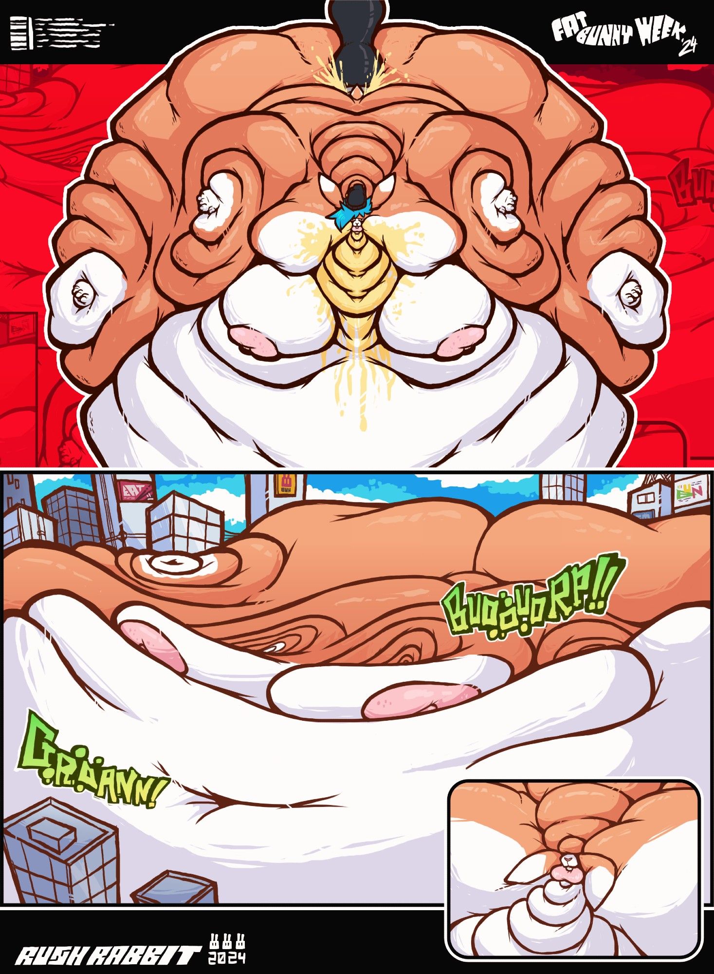 Her gluttony spirals out of control, blowing up into massive sizes, and becoming a mountain of lard that fills an entire city.