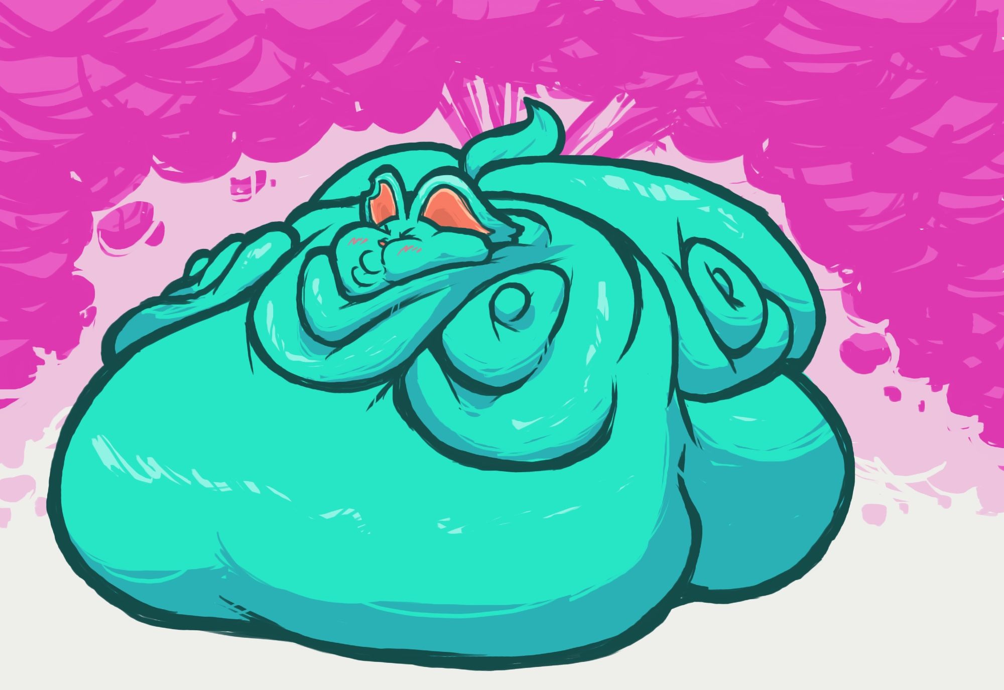 Blobby immobile elfilin farting huge plumes of pink fumes