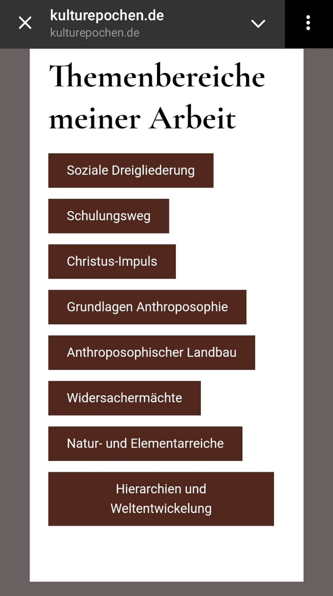 Screenshot von irgendeiner Anthroposophieseite zeigt anthroposophische Hauptthemen.