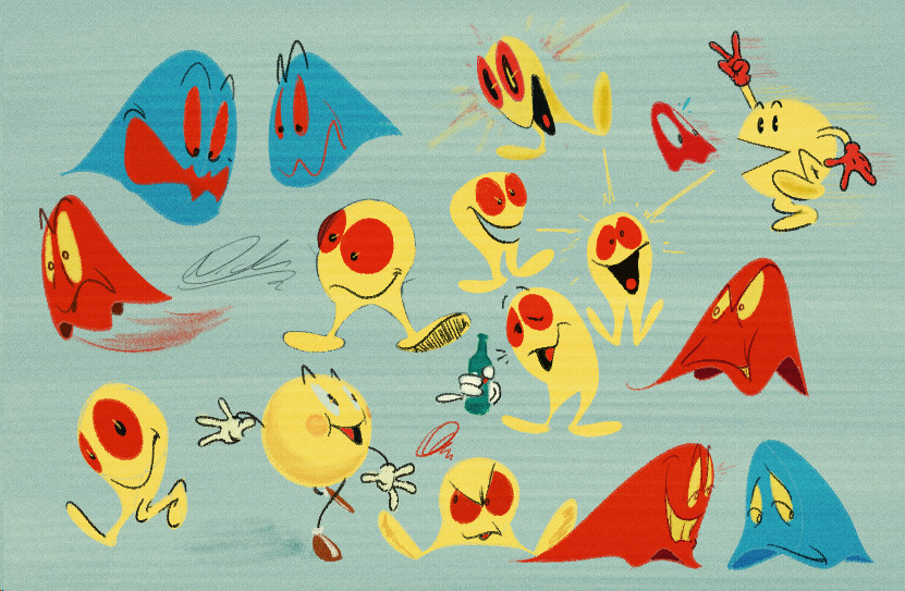 Various Pac Men and Monster drawings.