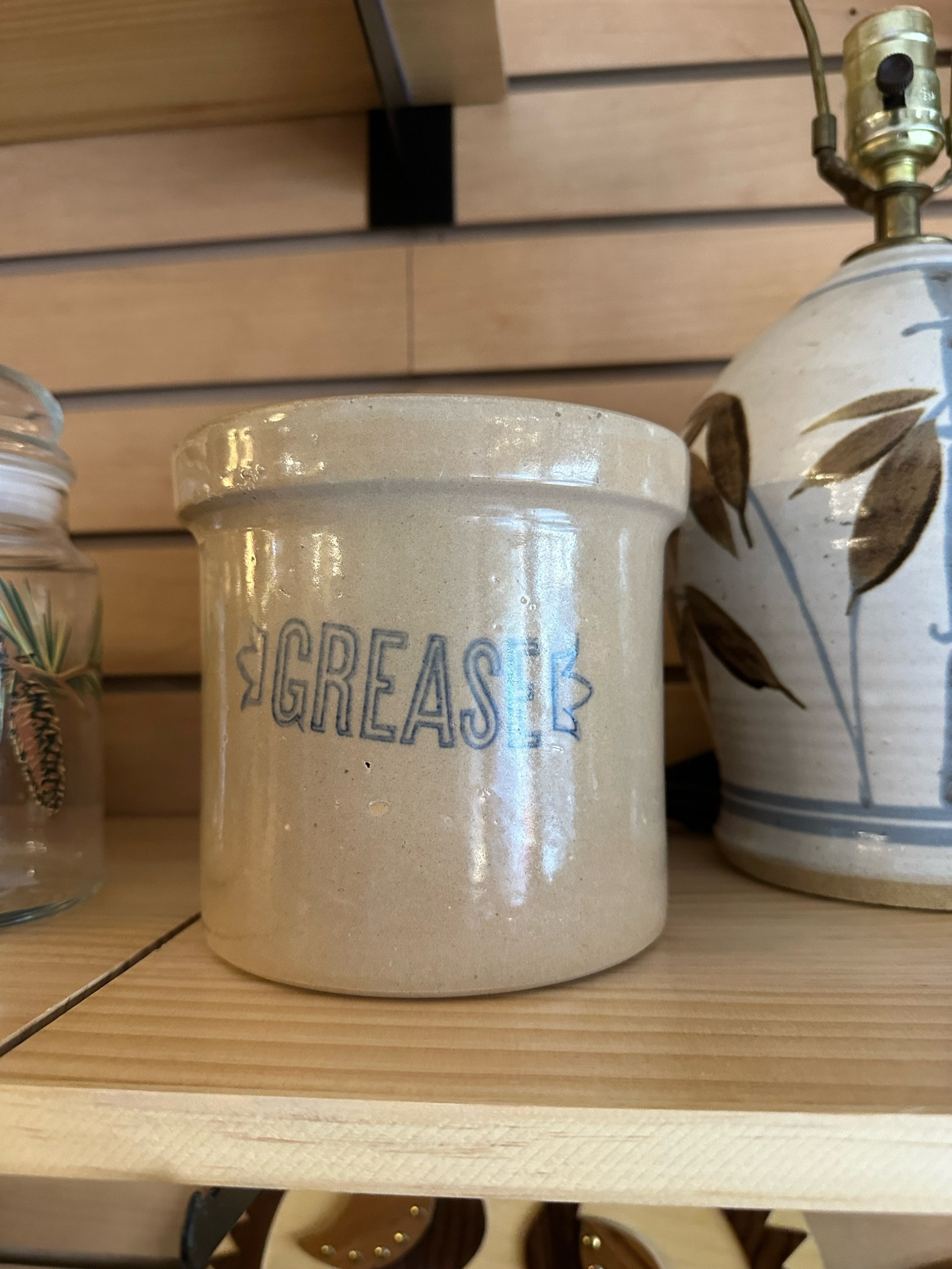 Stoneware tub that says grease