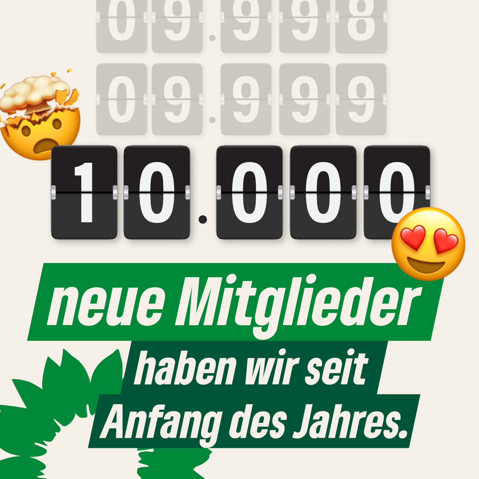 Eine Kachel mit dem Titel: 10.000 neue Mitglieder haben wir seit Anfang des Jahres.