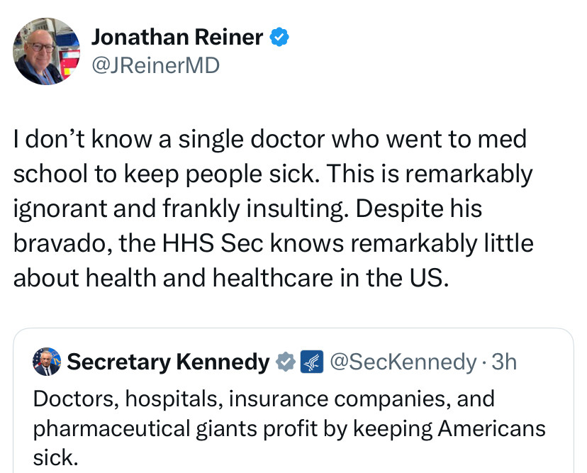 I don’t know a single doctor who went to med school to keep people sick.  This is remarkably ignorant and frankly insulting.  Despite his bravado, the HHS sec knows remarkably little about health and healthcare in the US.