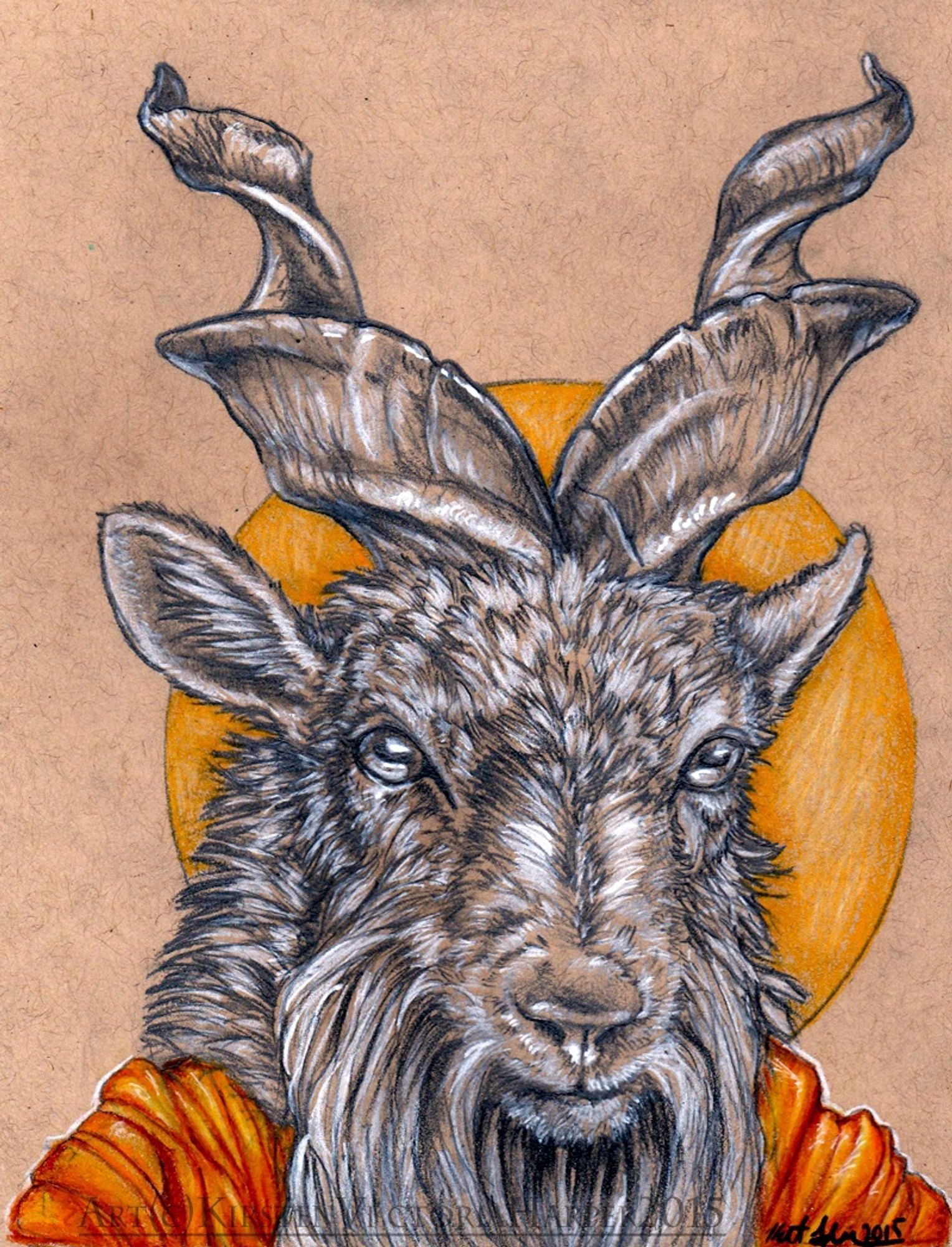 A great example of both graphite and white ink on toned tan and of the color spot add-on. The buyer chooses 1 main highlight color. Great for markings, eye color, or to give the drawing an extra pop.  Can be added to either white or toned tan paper.