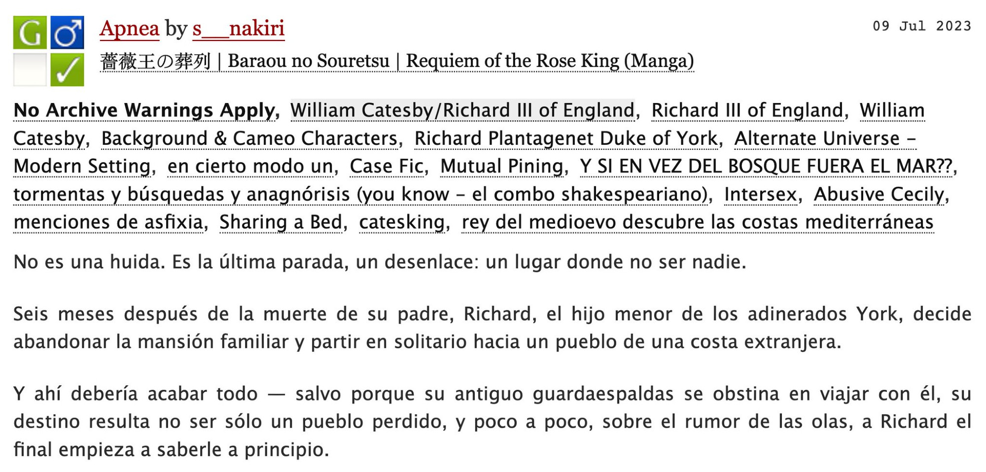 sinopsis:

No es una huida. Es la última parada, un desenlace: un lugar donde no ser nadie.

Seis meses después de la muerte de su padre, Richard, el hijo menor de los adinerados York, decide abandonar la mansión familiar y partir en solitario hacia un pueblo de una costa extranjera.

Y ahí debería acabar todo — salvo porque su antiguo guardaespaldas se obstina en viajar con él, su destino resulta no ser sólo un pueblo perdido, y poco a poco, sobre el rumor de las olas, a Richard el final empieza a saberle a principio.