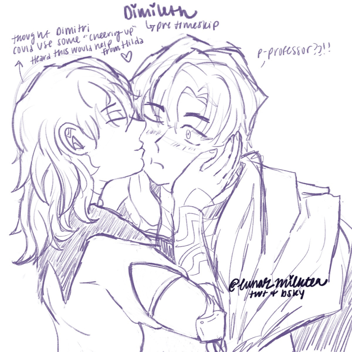 Byleth kissing Dimitri on his cheek