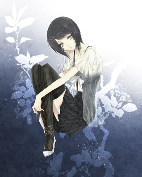 artist is "yusa tk74" on danbooru ; asou misaki from fatal frame 4 ( mask of the lunar eclipse ) with a floral background 