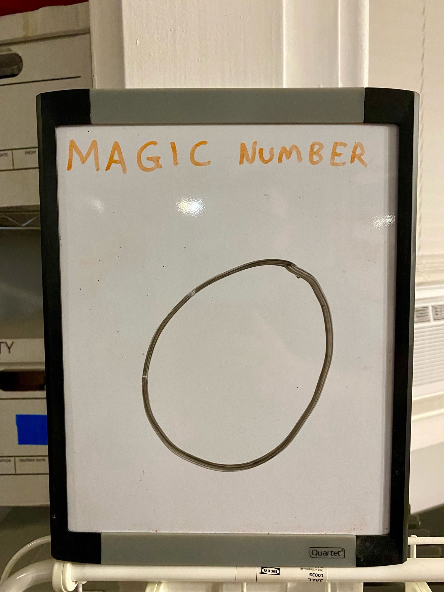 Whiteboard reading:

MAGIC NUMBER
0