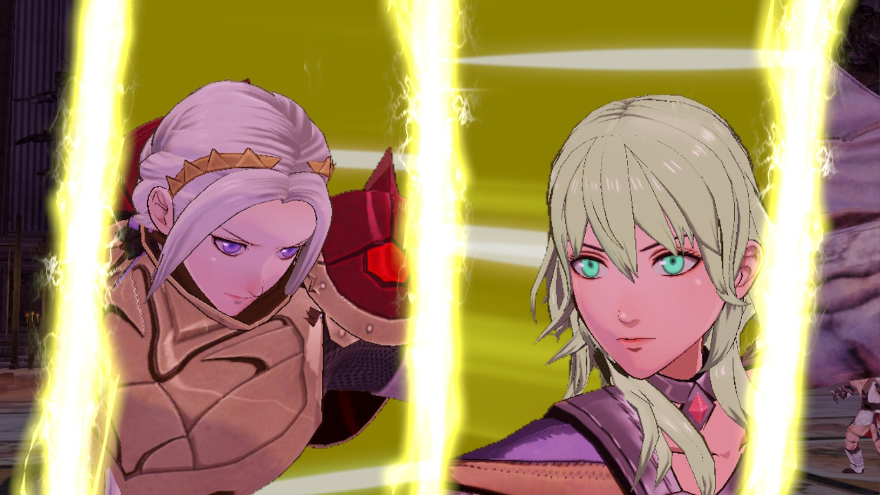 Edelgard and Byleth about to do a double special attack.