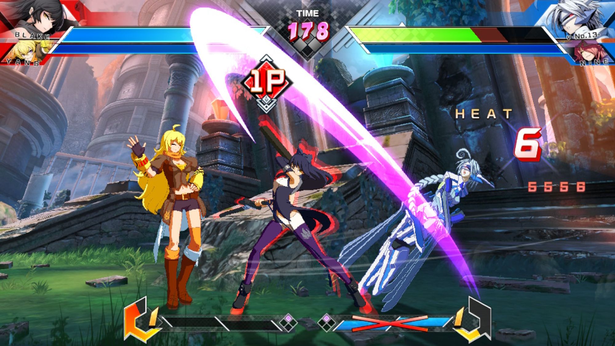 Yang Xiao Long gets out of the way as Blake slashes No 13.