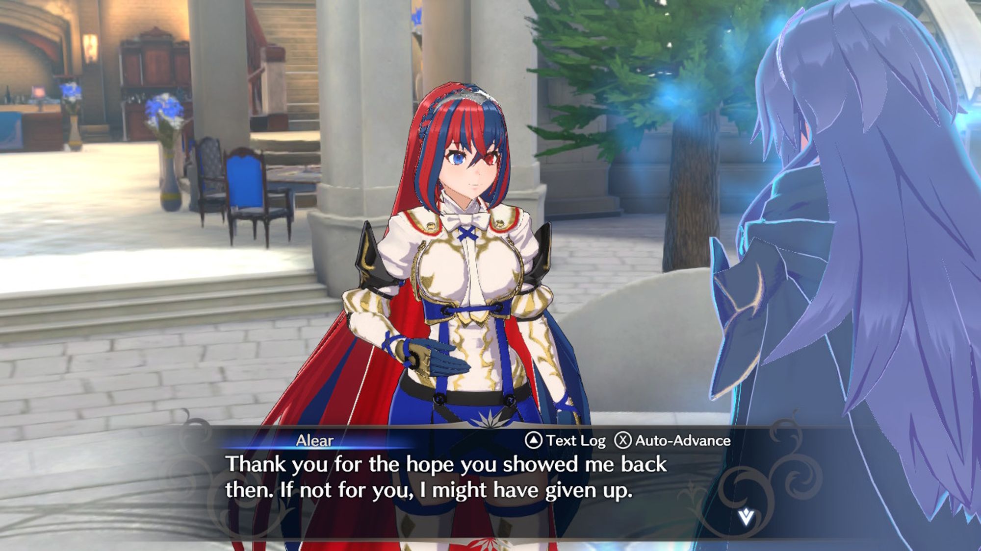 Alear tells Lucina, "Thank you for the hope you showed me back then.  If not for you, I might have given up."