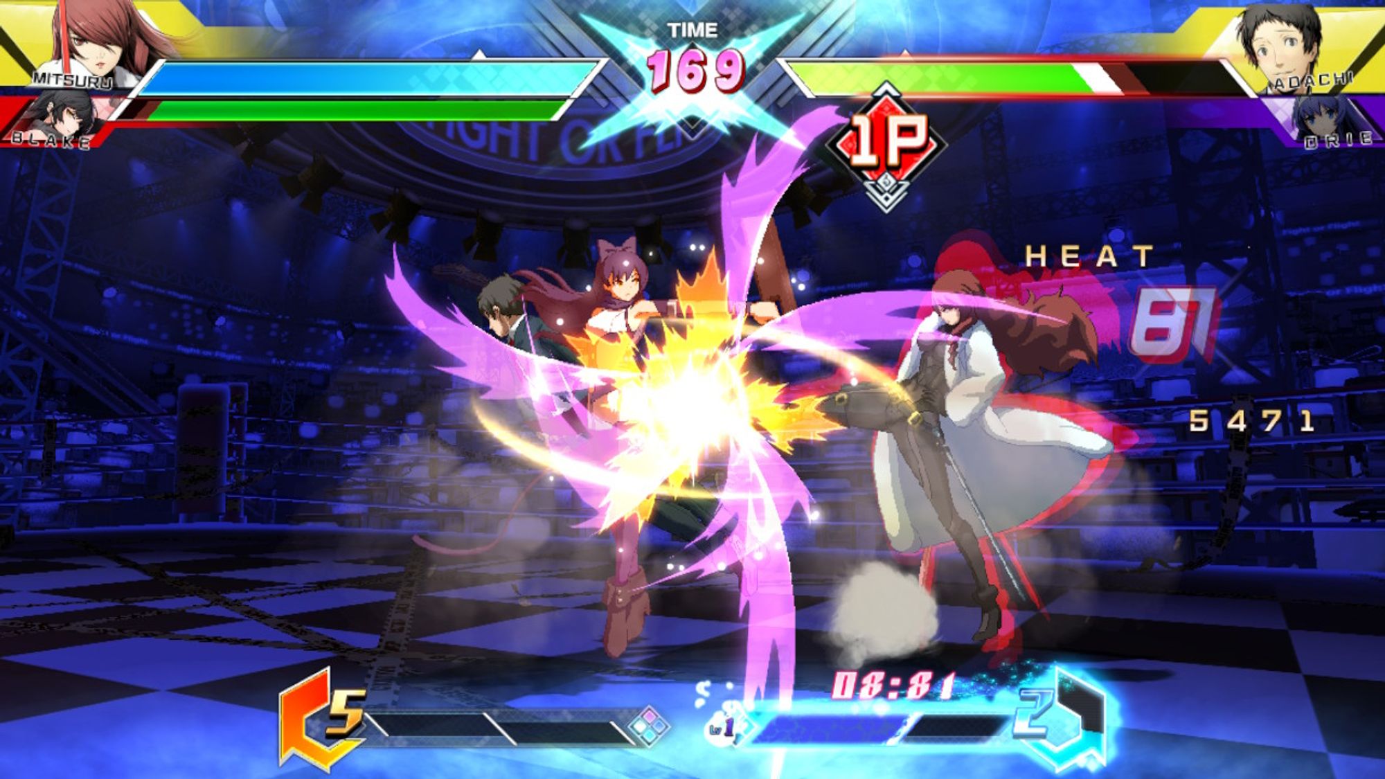 Blake Belladonna lets Mitsuru Kirijo get a "big boot" kick on Tohru Adachi.