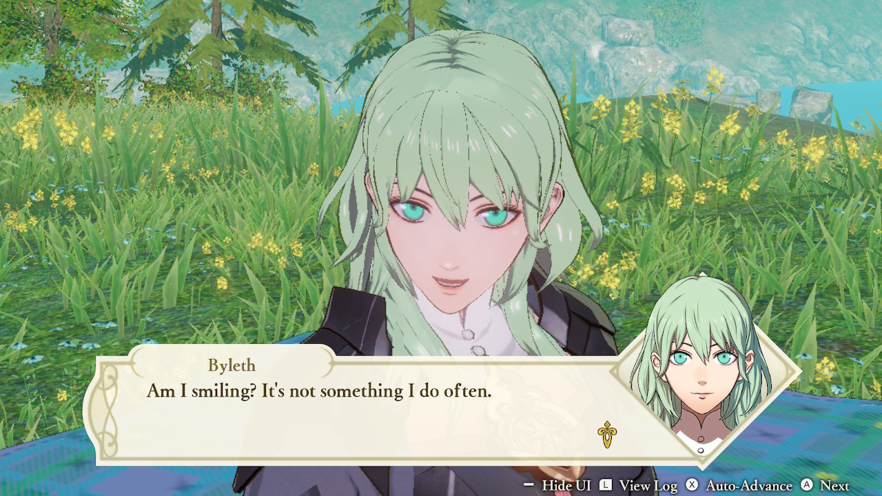 Shez has a perfect expedition with Byleth, who says, "Am I smiling?  It's not something I do often."