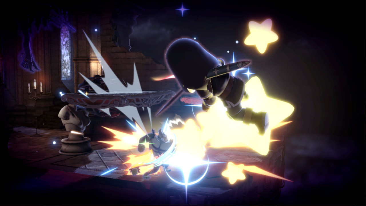 Mii Swordfighter Ozzy Osbourne sees the previous scene from a different angle on his Warp Star.