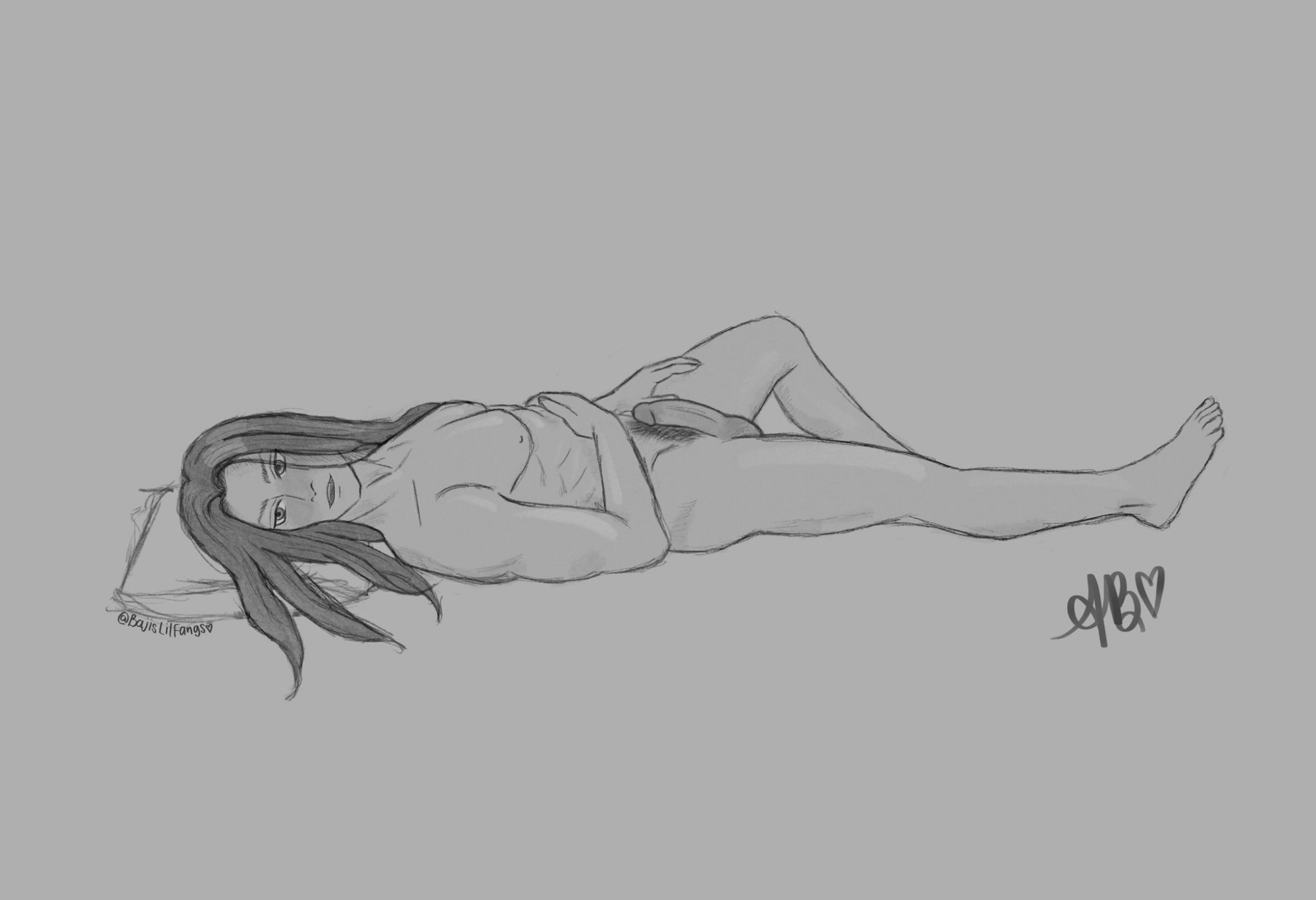 A sketch of the Tokyo Revengers character Keisuke Baji lying nude with a boner