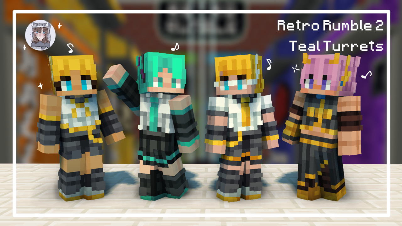 Retro rumble 2 teal turrets team skins. Everyone is a vocaloid character. Onyxed = Kagamine Rin, Brinkz = Hatsune Miku, Browo9 = Kagamine Len, Bruberry - Megurine Luka