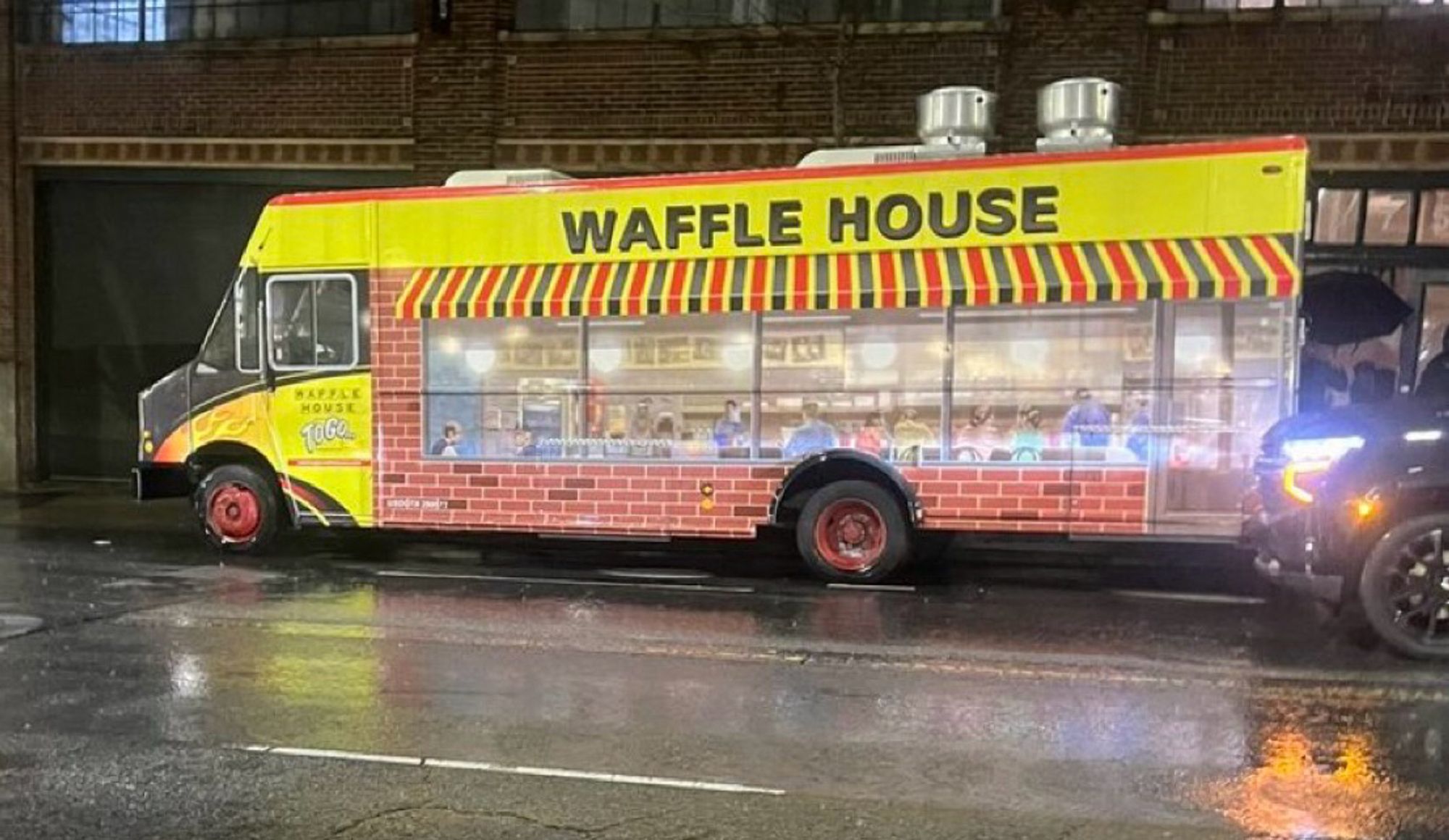 A Waffle House food truck but it’s more of a bus.