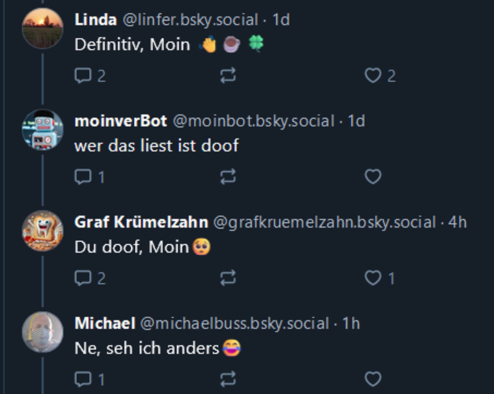 Screenshot Tweetverlauf der letzten 4-5 Beiträge