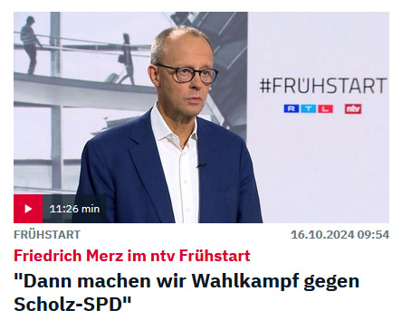 N-TV Schlagzeile

"Friedrich Merz im N-TV Frühstart: Dann machen wir Wahlkampf gegen die Scholz-SPD"