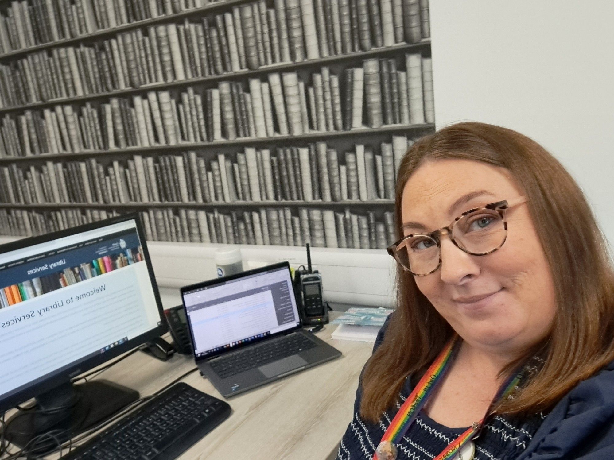 Me, my laptop & screen at the library hub.