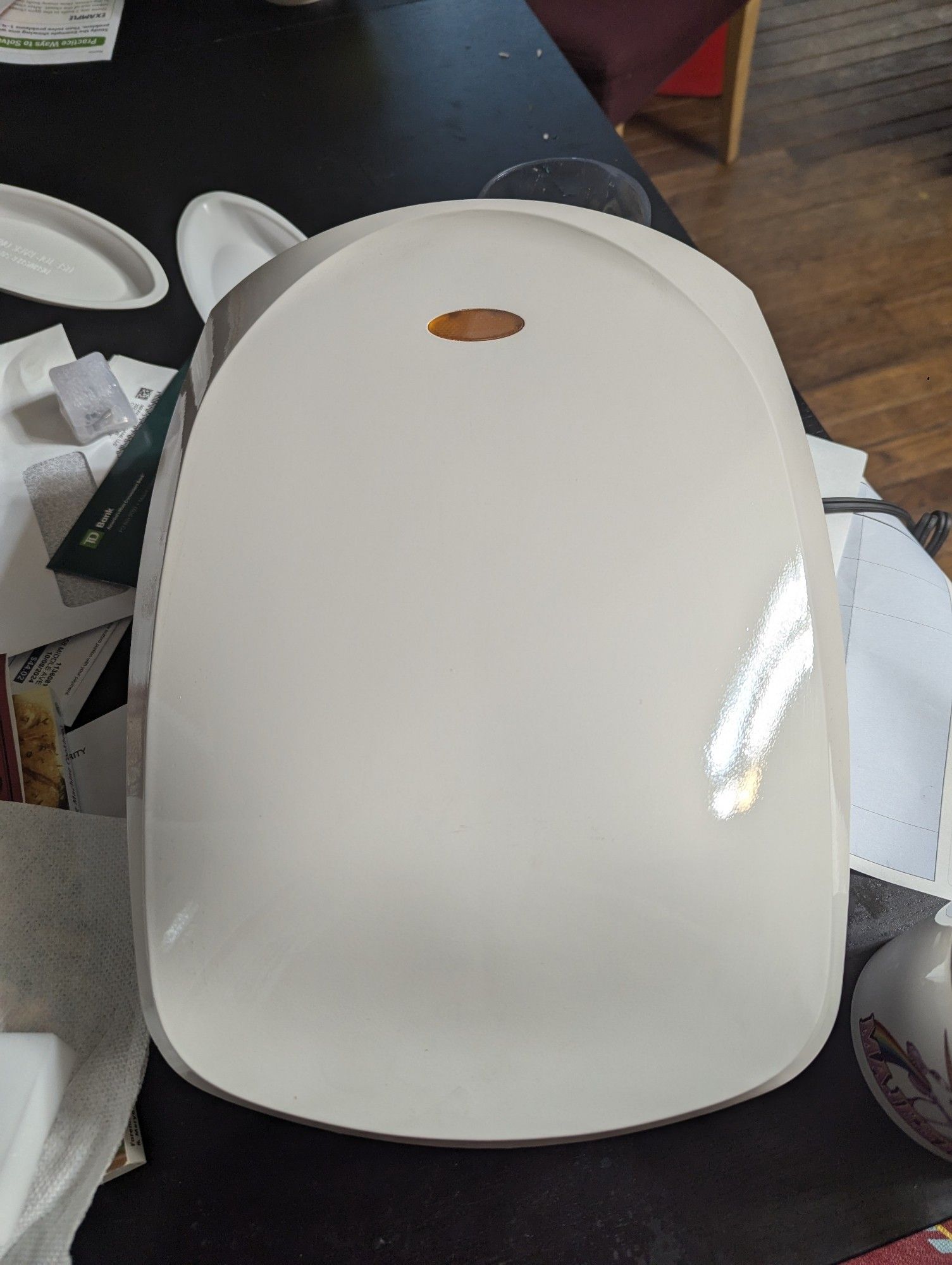 A pristine white panini press