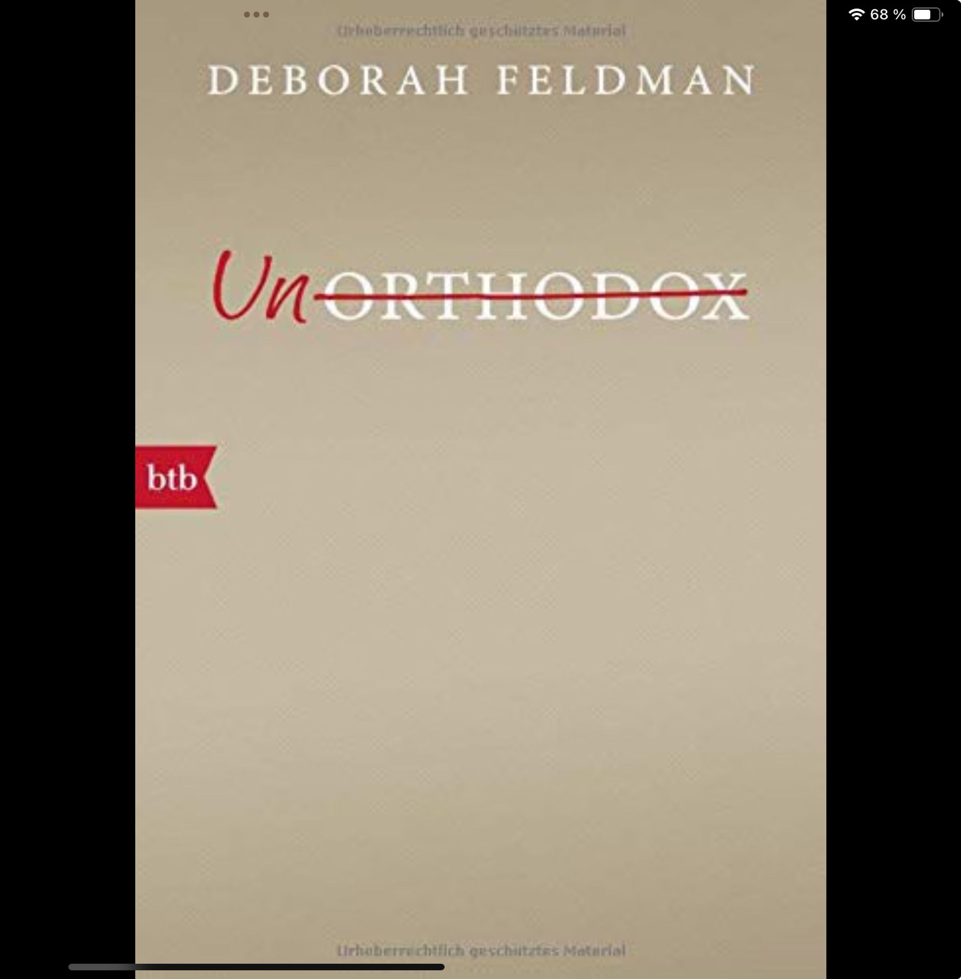 Das Bild zeigt das Covers der Buches "Unorthodox" von Deborah Feldman.