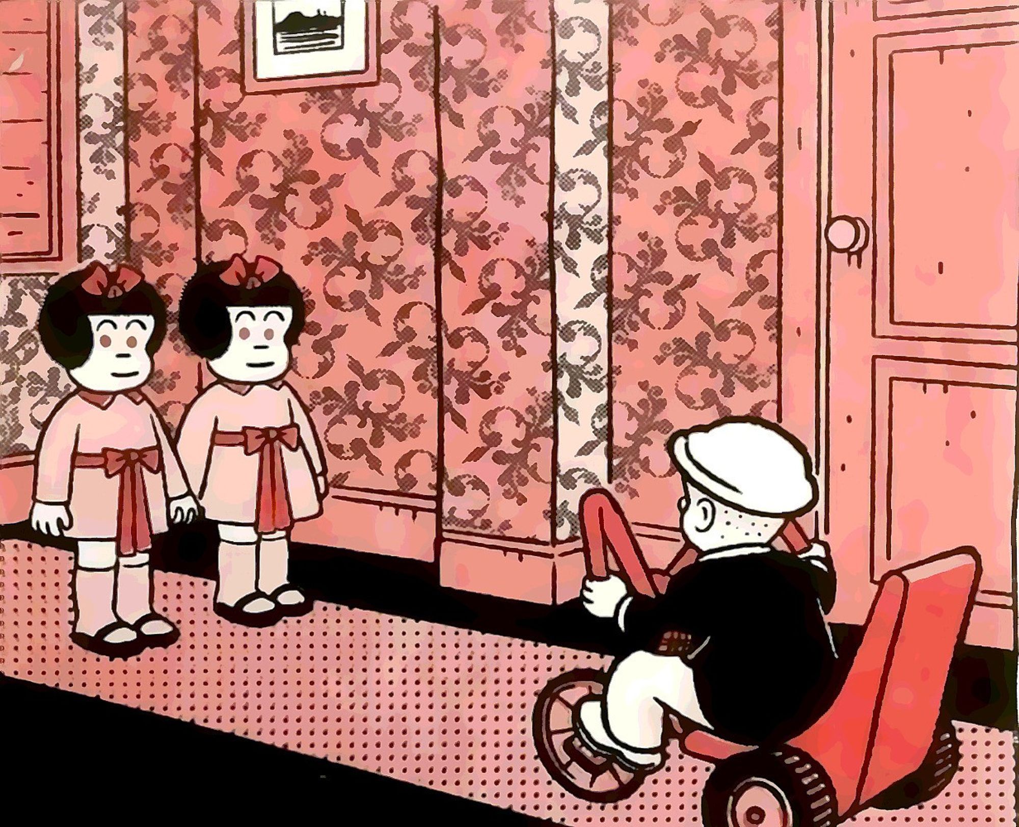 Danny Torrence confronted by twins in the Shining, only the twins are Nancy and danny is Sluggo