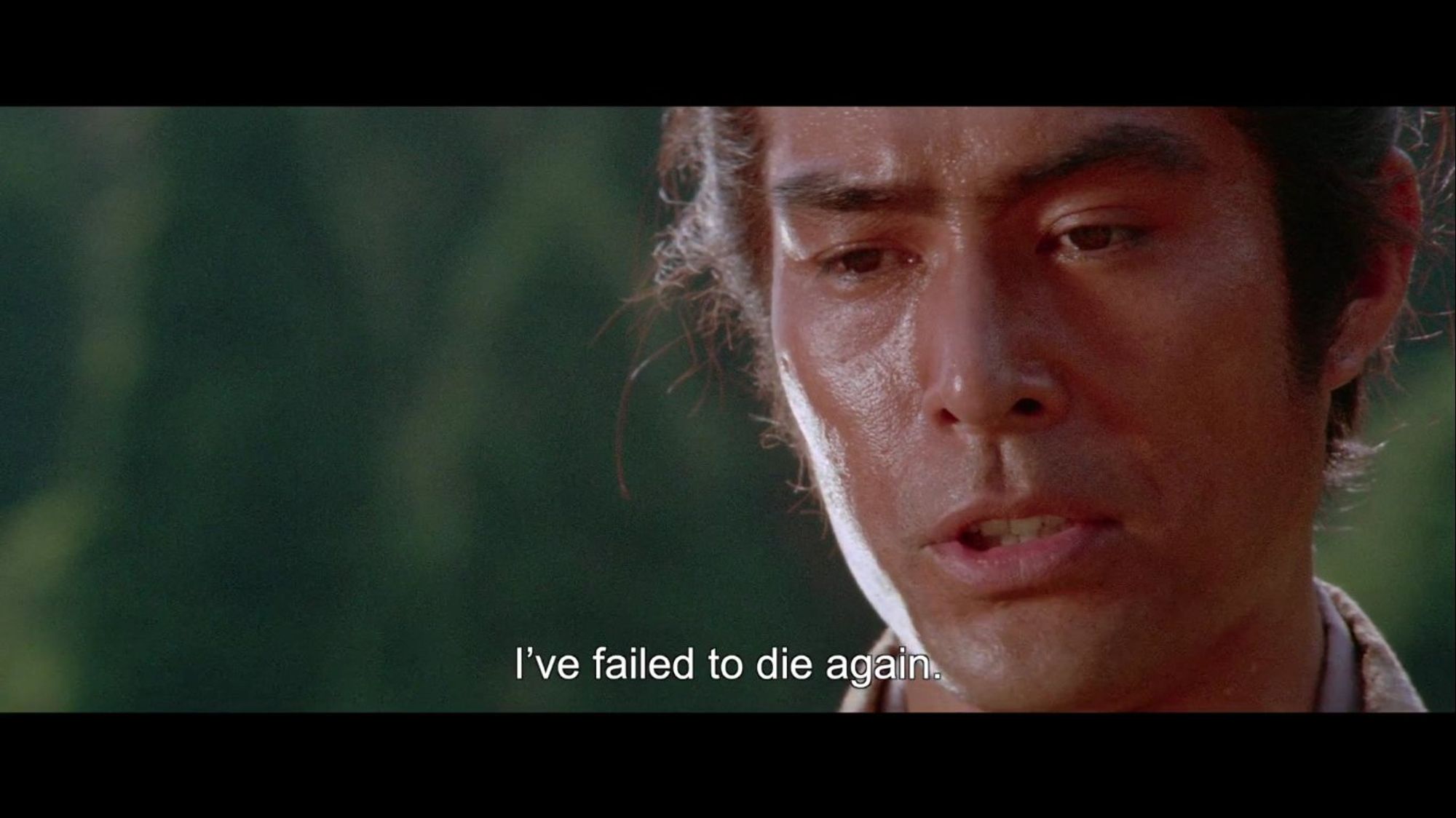 a samurai from the Lone Wolf and Cub series looking dismayed and saying

I've failed to die again.