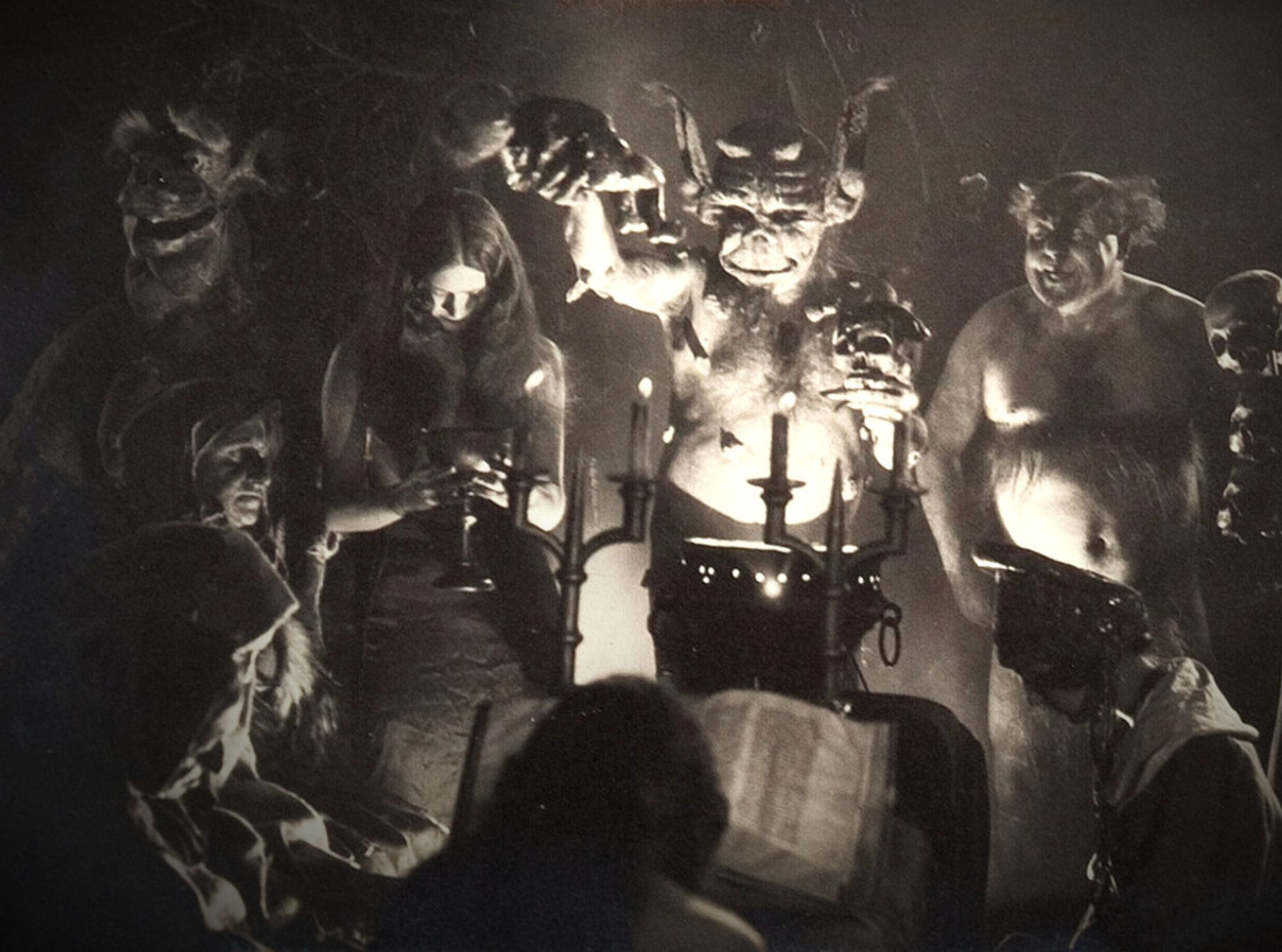 screencaps from Haxan showing the Witches Sabbath, abounding with devils and imps