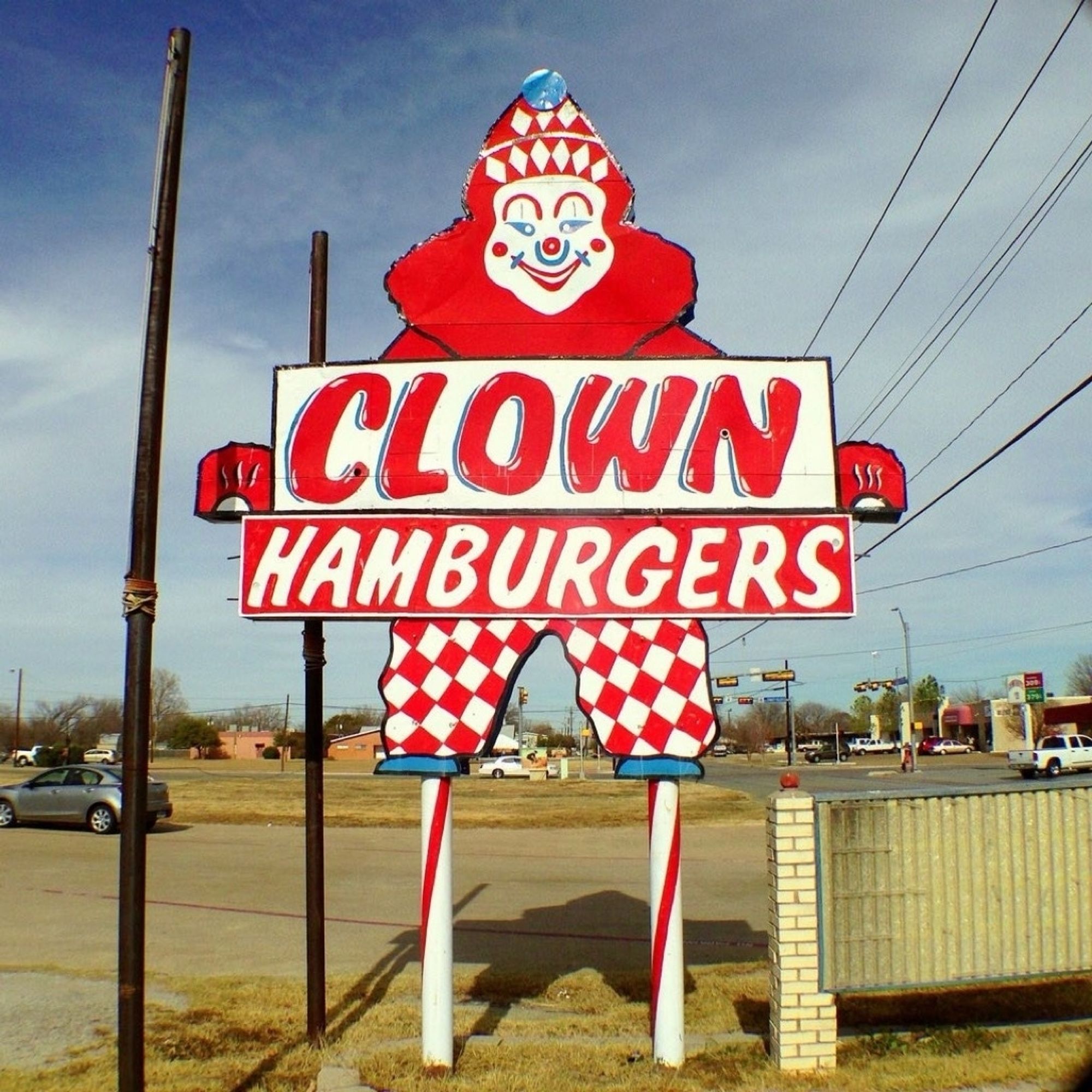 sign for Clown Hamburgers, Haltom City, Tx