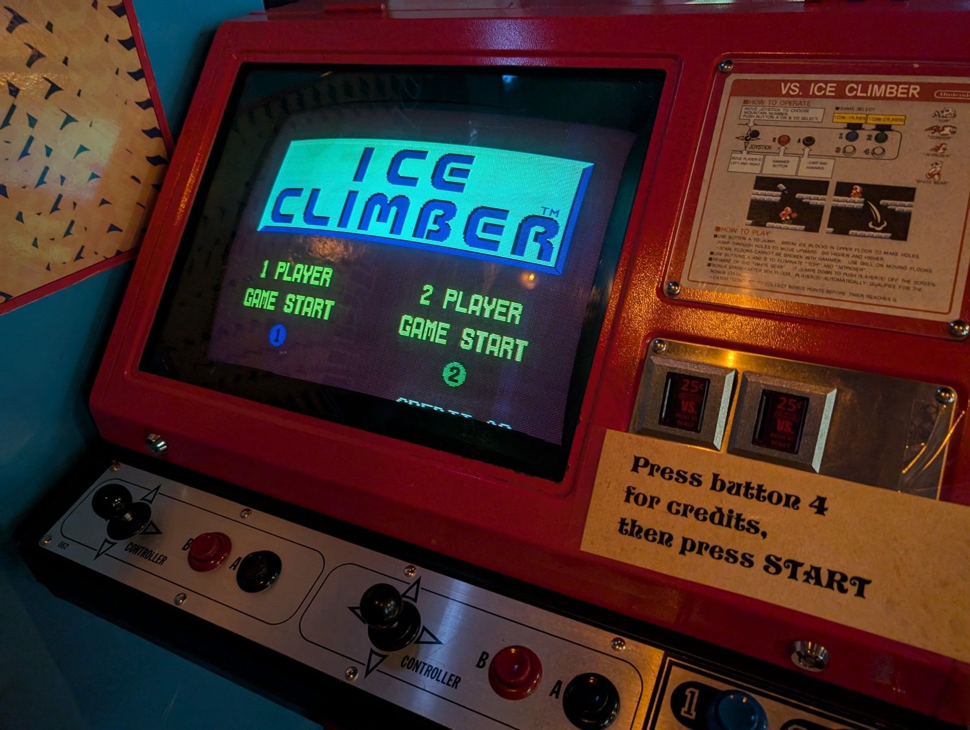 An original Ice Climbers machine. Super Mario Bros. was to the side, and Excitebike opposite.