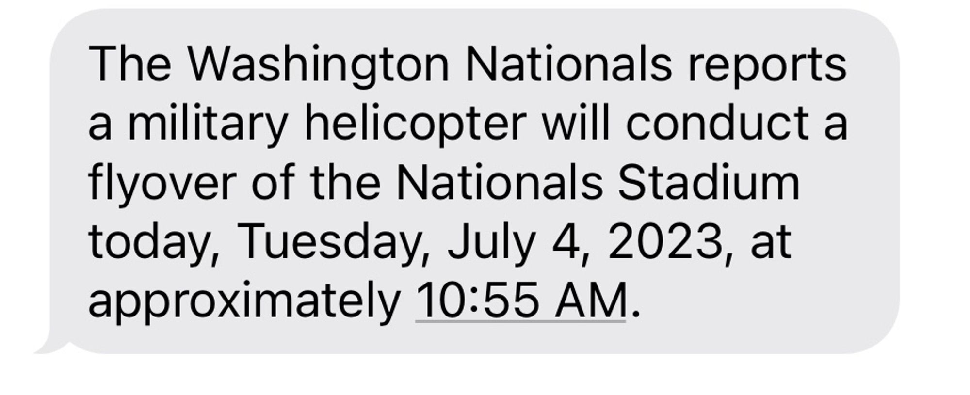 Flyover at nationals park 7/4/23 10:55 am 