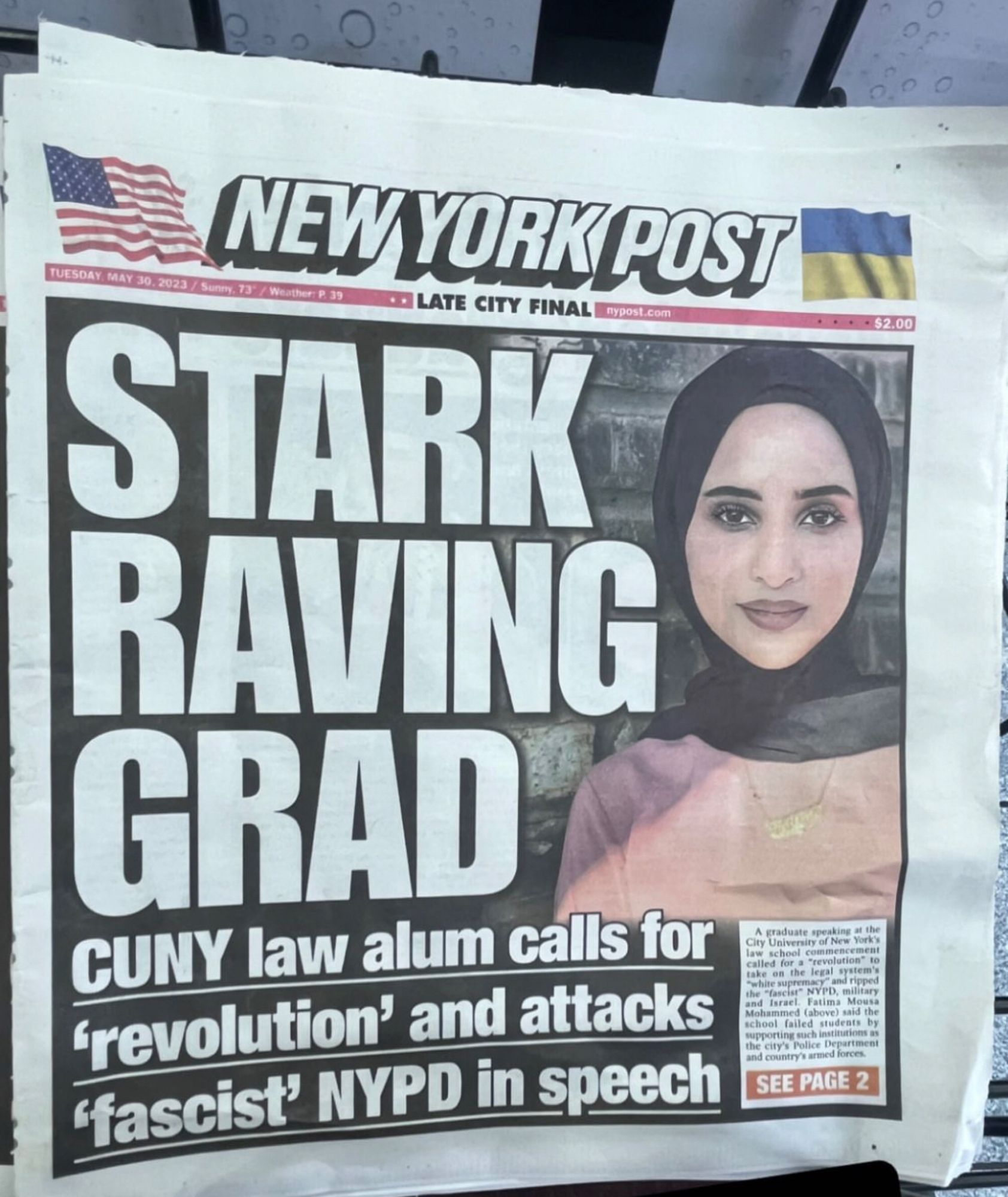 Their front page: stark raving grad. CUNY grad calls for revolutions and attacks fascist NYPD in speech 