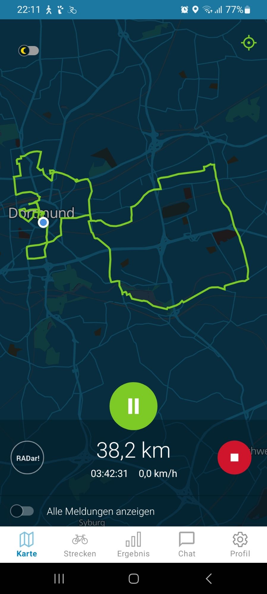 Route der CM Dortmund auf der Stadtradeln-App