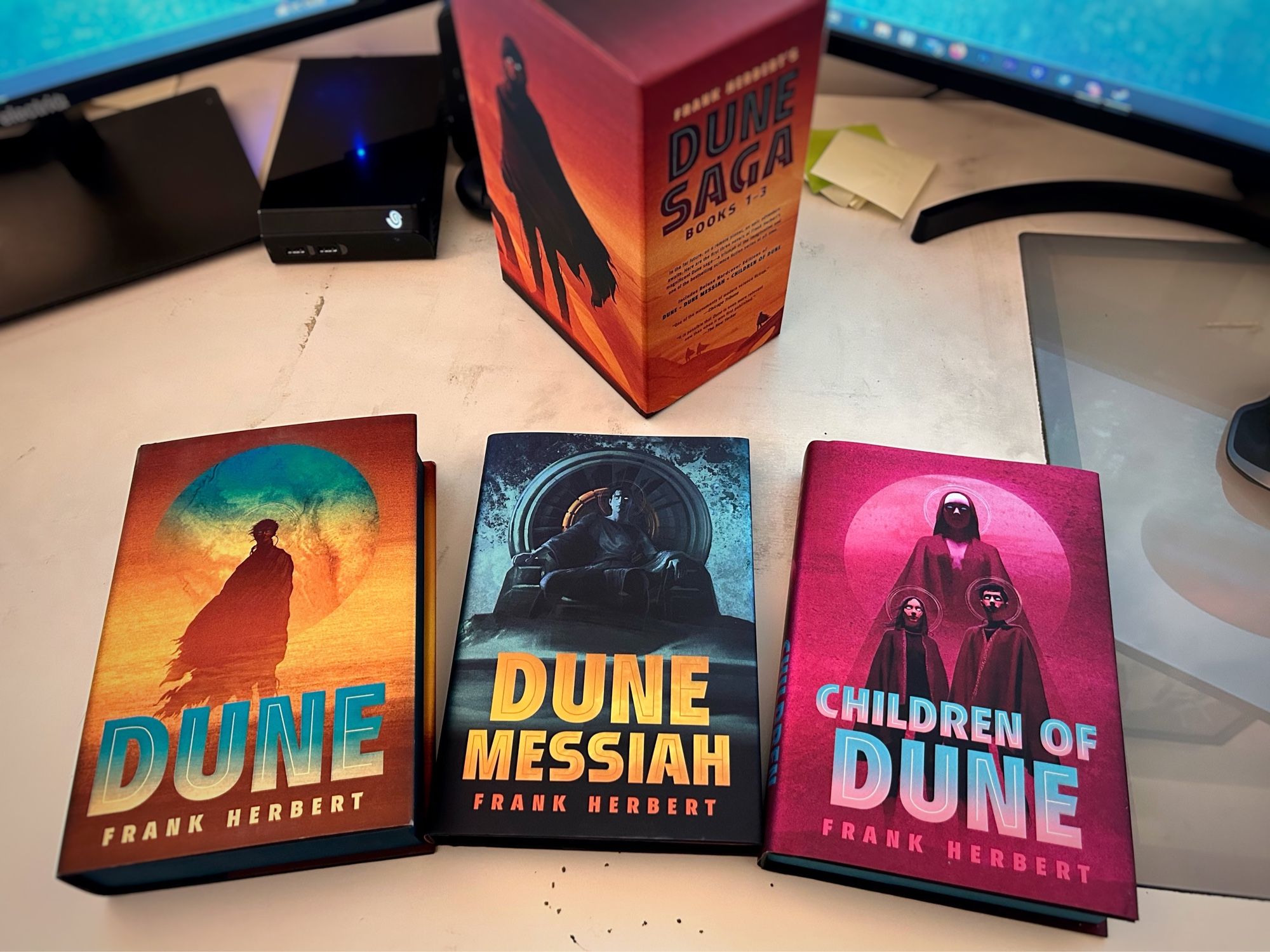 Photo of my work on the deluxe editions of Frank Herbert’s Dune series 