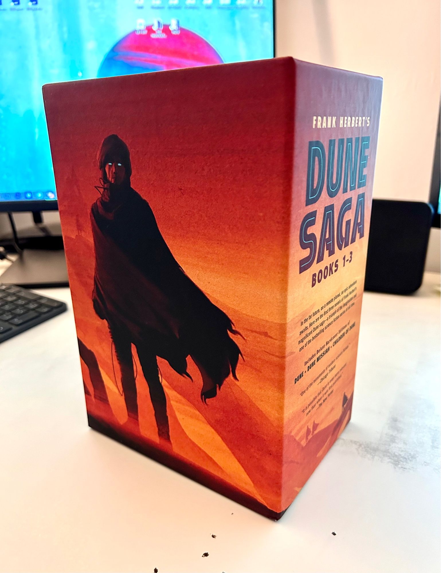 Photo of my work on the box set of deluxe editions of Frank Herbert’s Dune series 