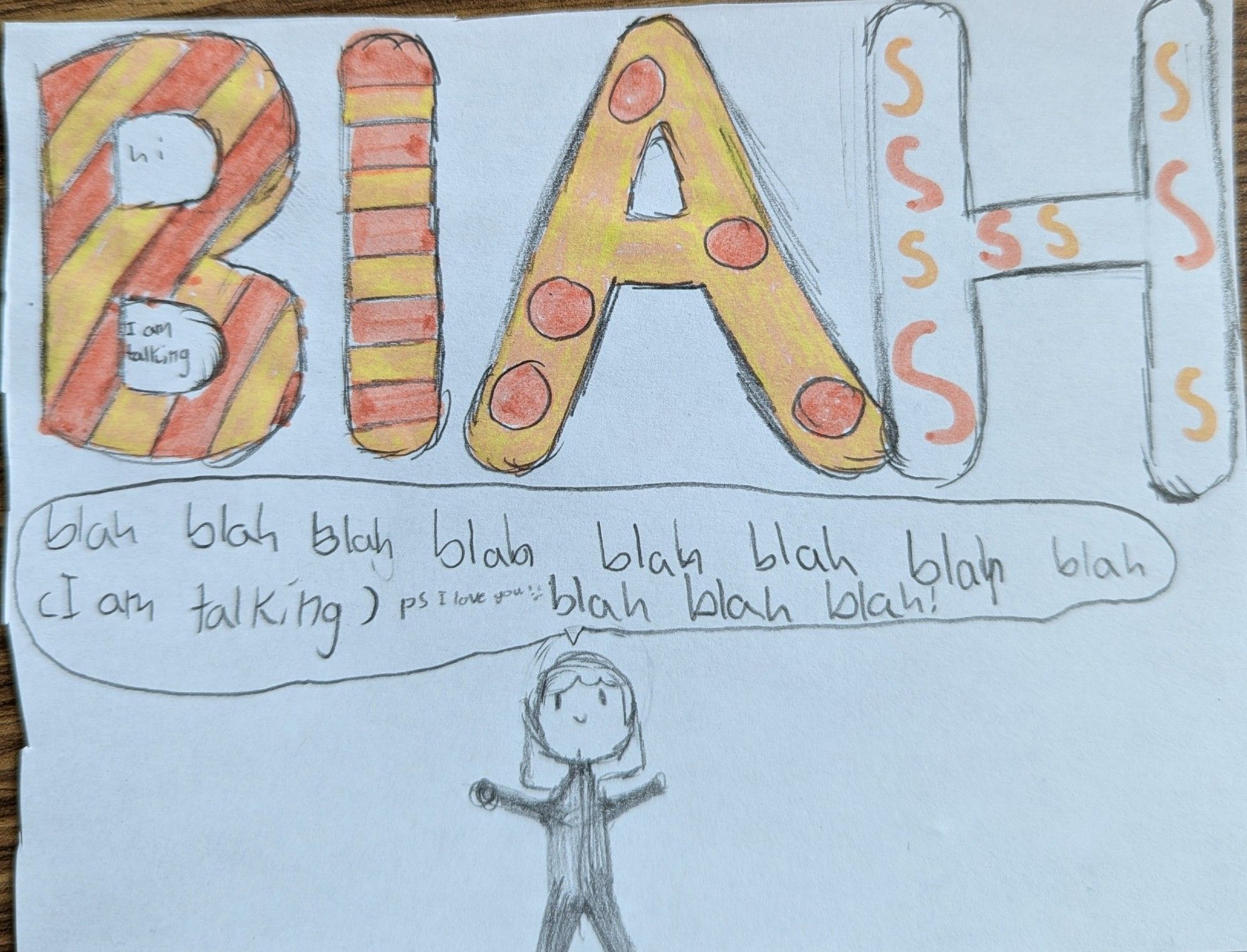 Illustration of a speaker saying 'blah blah blah'.