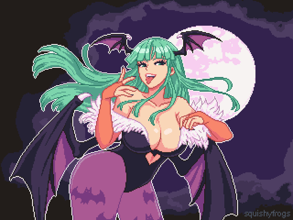 pixel art of Morrigan Aensland from Darkstalkers