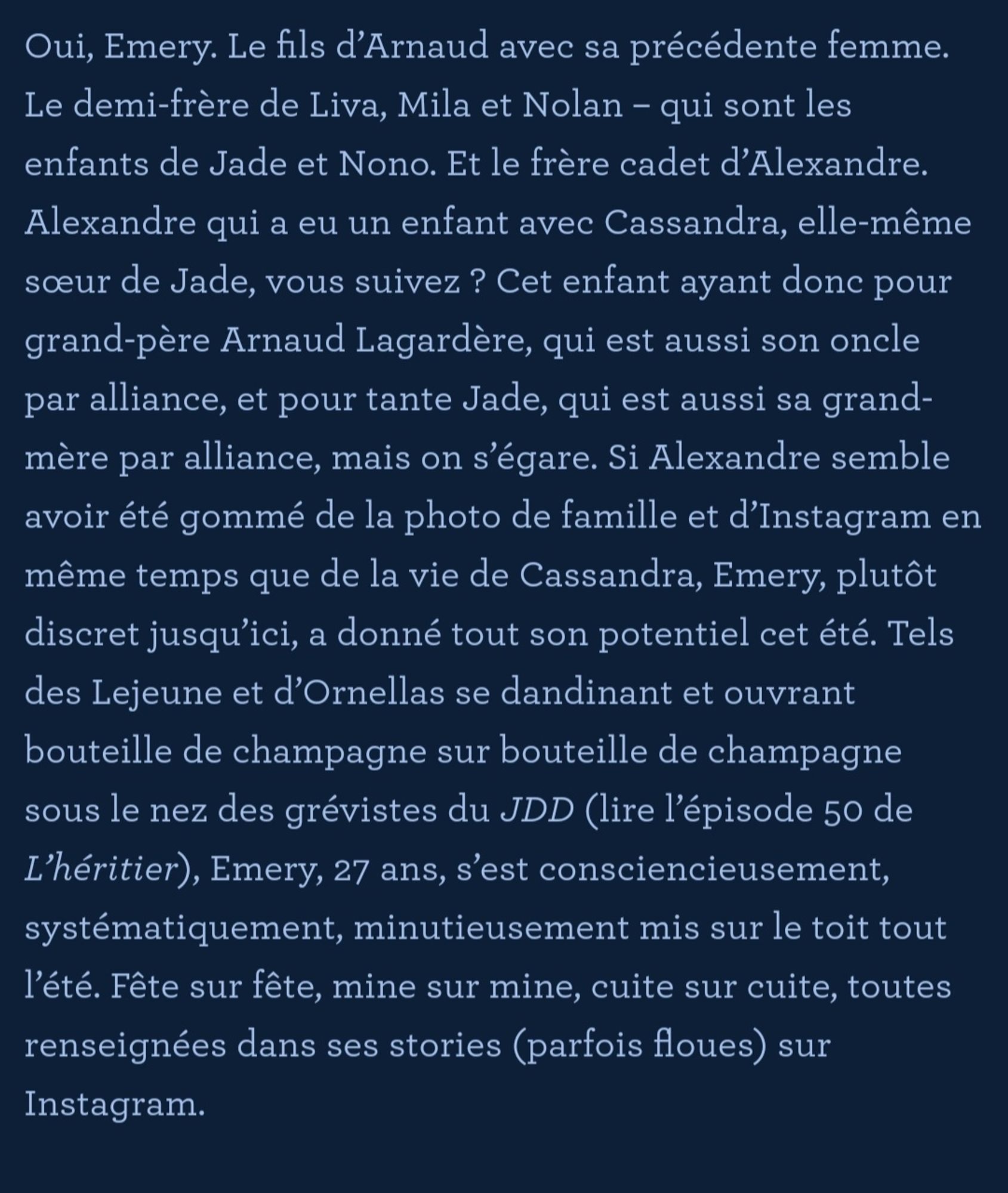 C'est une vapeur d'écran d'un article des Jours sur le clan Lagardère.. il y est question de tantine qui est aussi la grand-mère, d'un oncle qui est aussi le beau-père de la même personne.. bref.. c'est un beau bordel