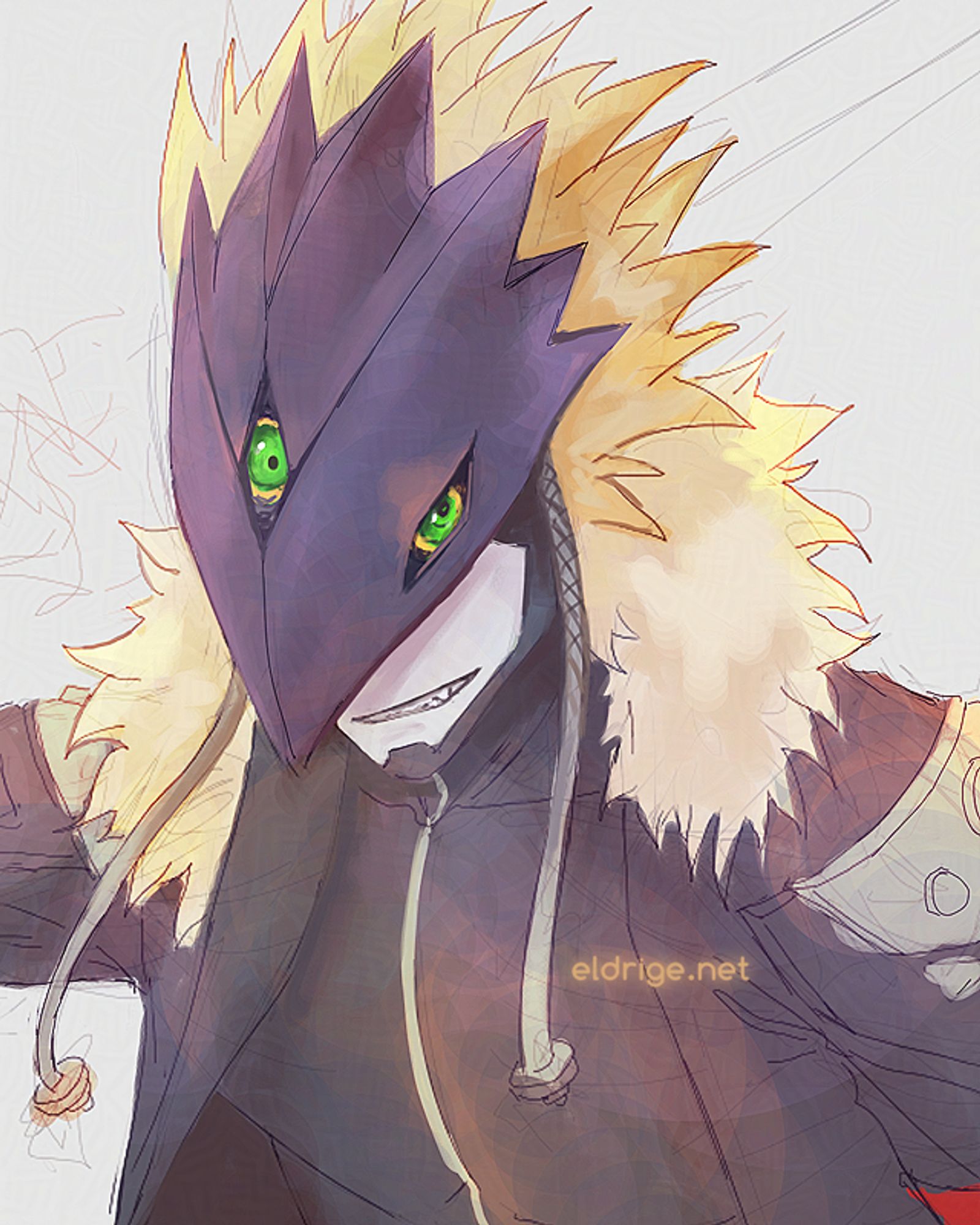 Digital painting of the Digimon "Beelzebumon" drawn in a painterly style.