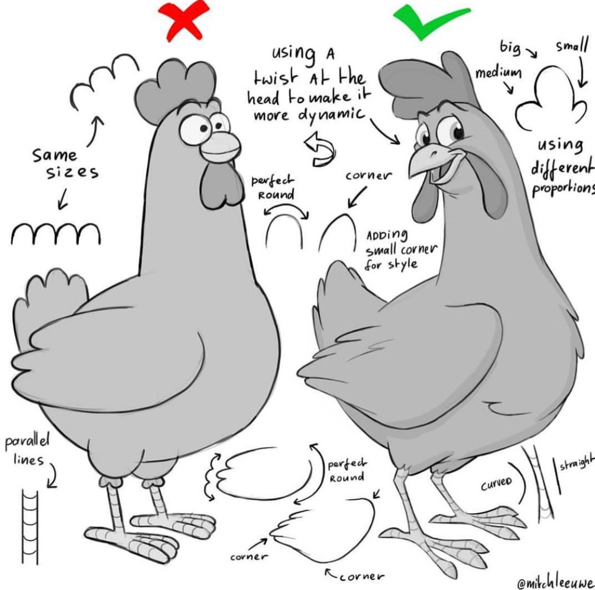 A very subjective ’dos and don’ts’ of how to draw a cartoon chicken