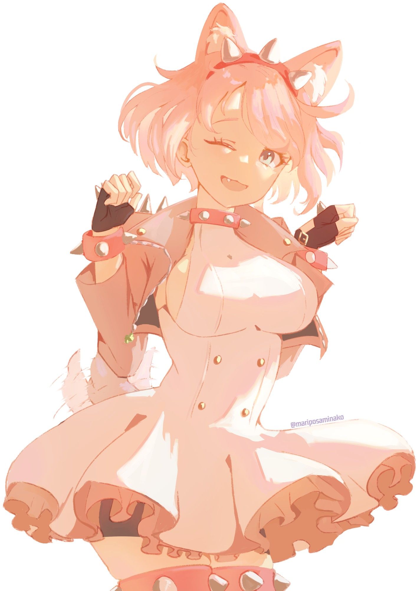 Elphelt Valentine from Guilty Gear, she has bushdog ears and tail, and is striking a pose.