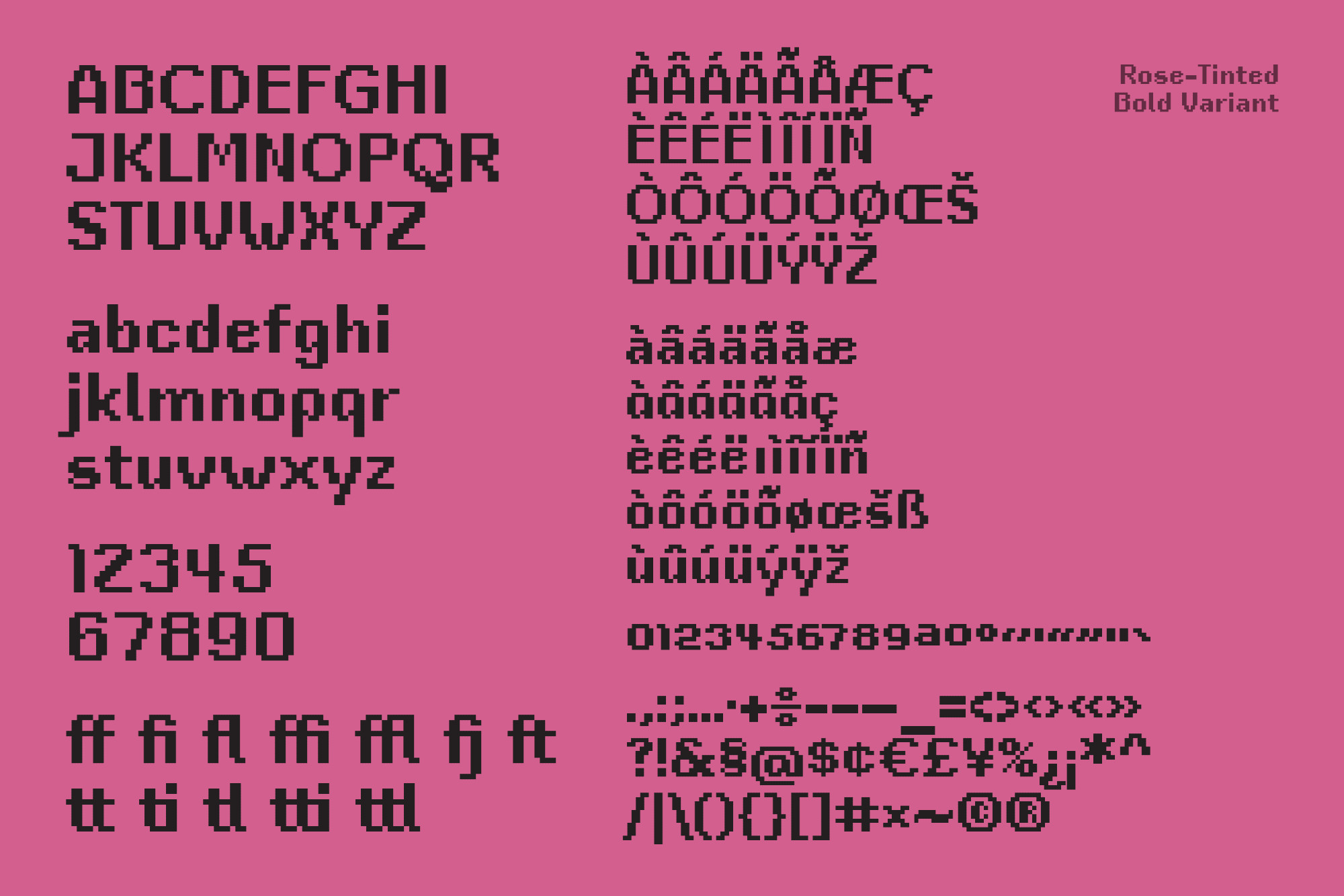 Type display which presents all of the characters in 'Rose-Tinted Bold' over a pink background.