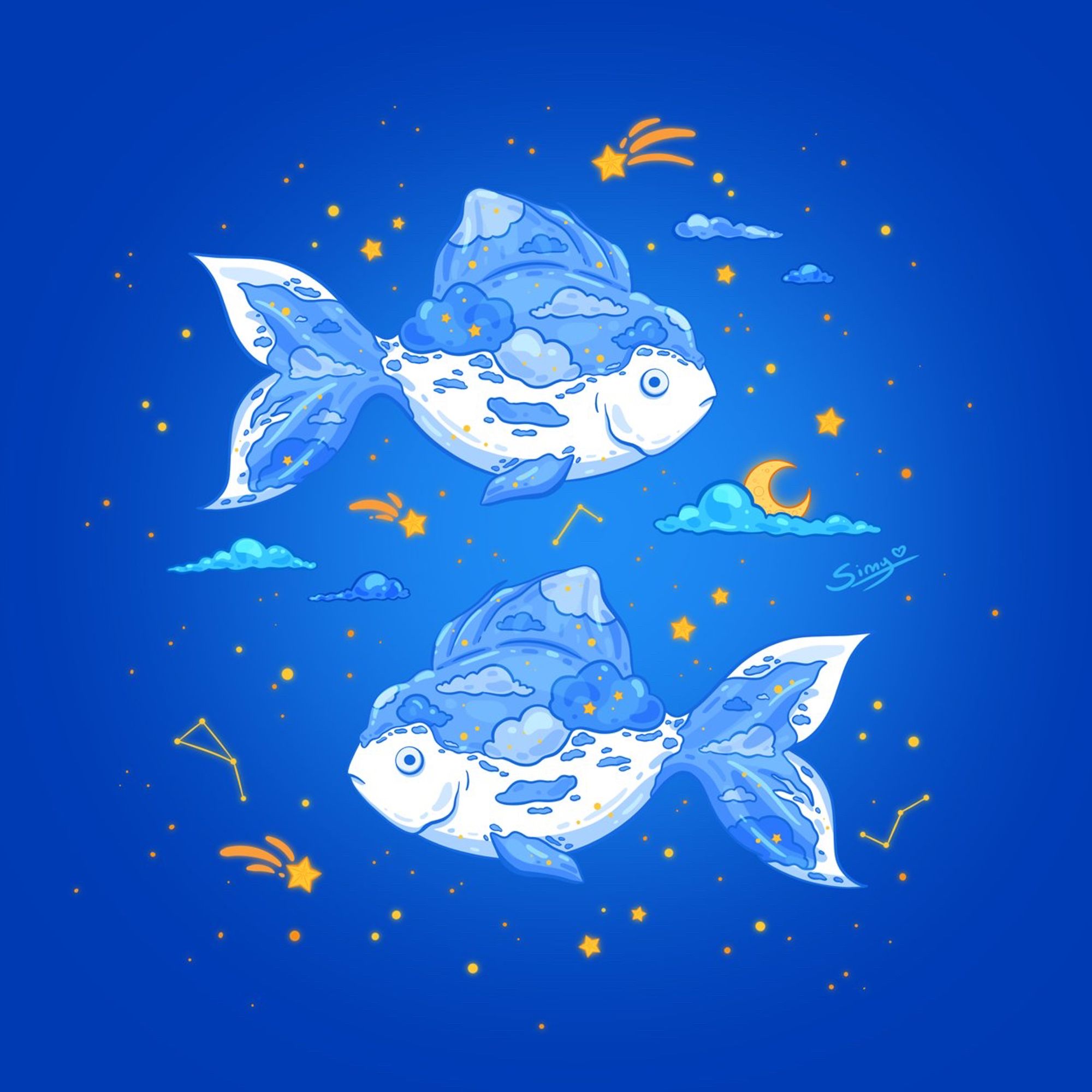 cloud goldfish in a starry sky