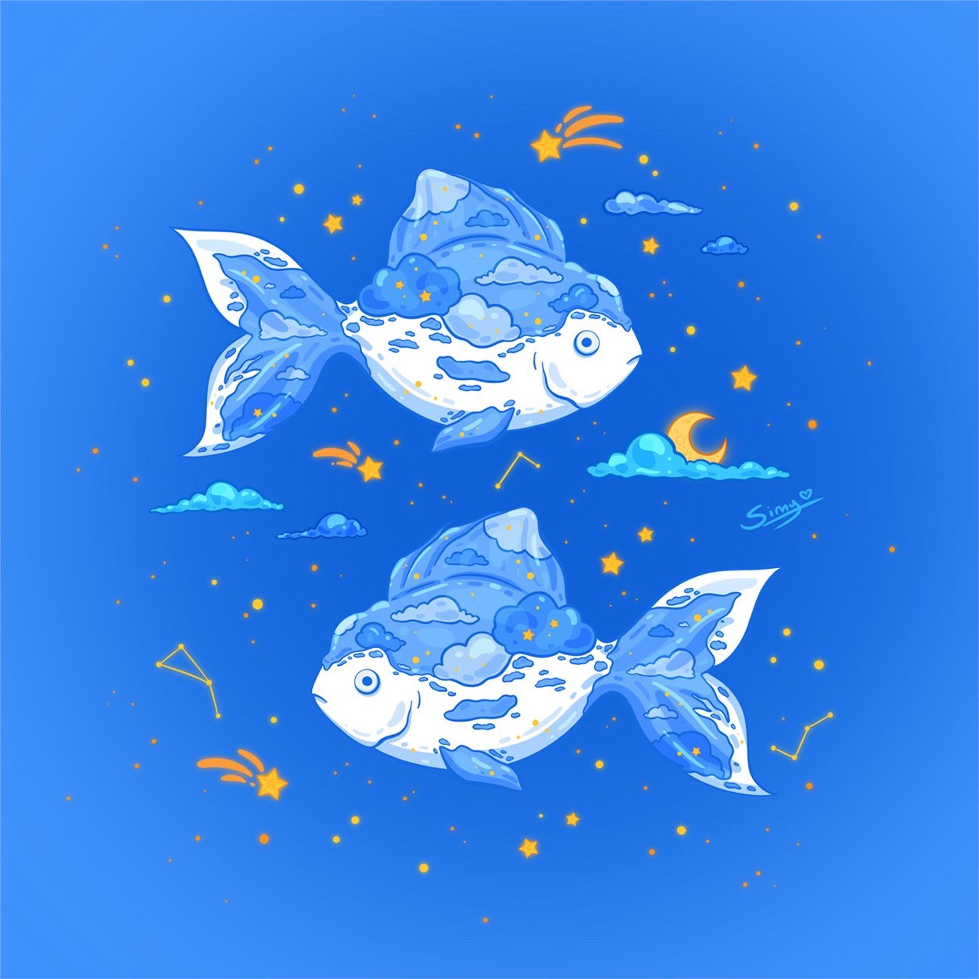 cloud goldfish in a starry sky