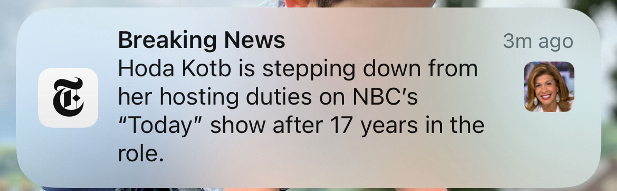 NYT push alert about Hoda Kotb stepping down