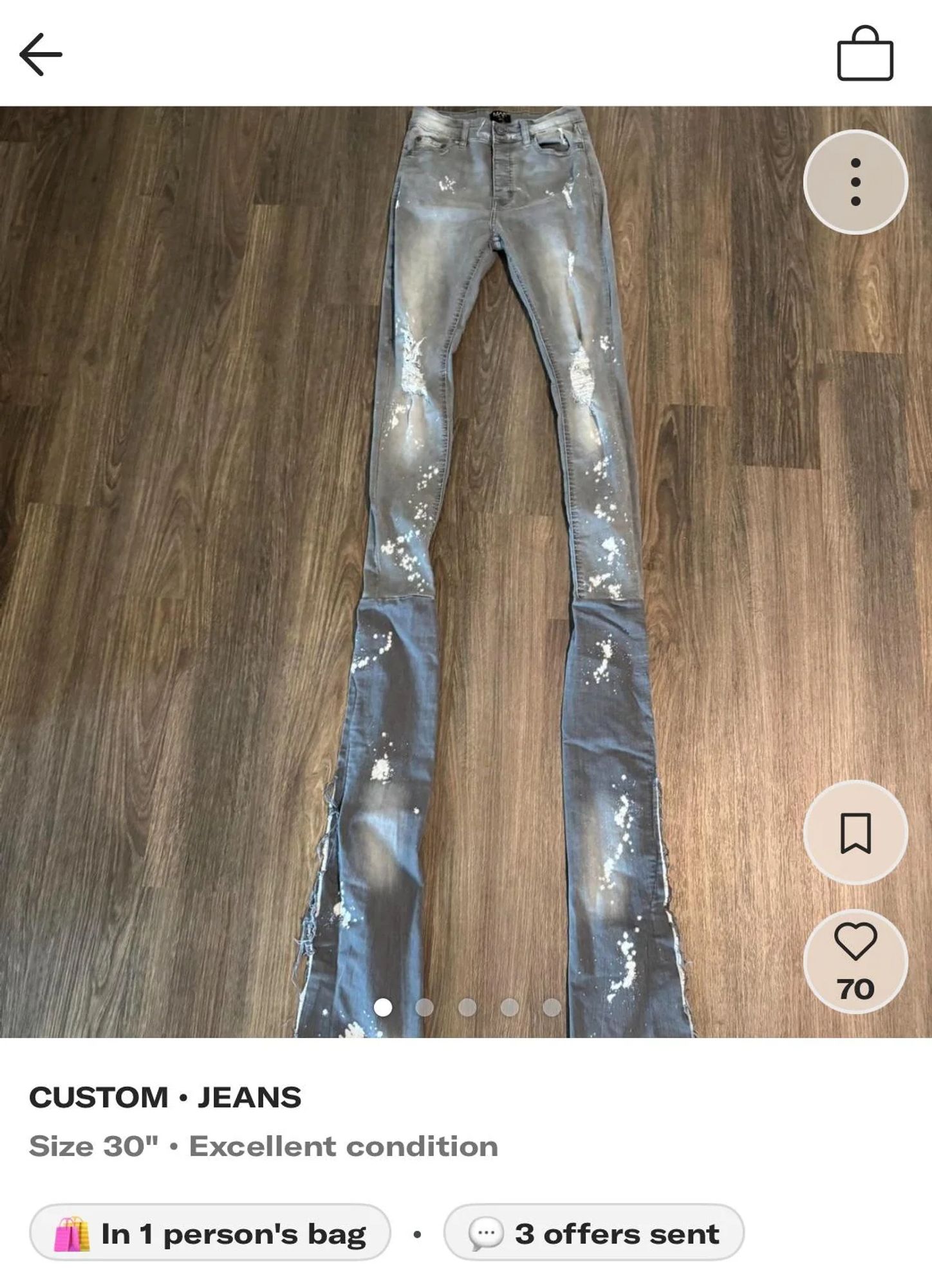 "custom jeans" presumably customized for fucking Slenderman, the legs have got to be 12 feet long