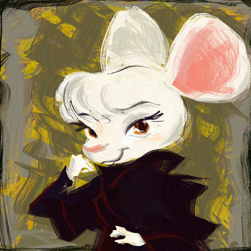 A white mouse anthro portrayed in rough and loose brushstrokes